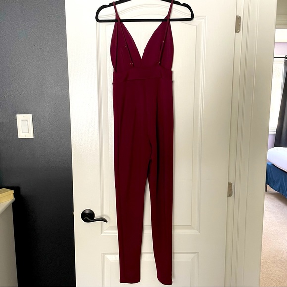 ReVamped Burgundy/Wine Straight Leg Jumpsuit - Picture 2 of 5